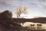 Jean-Baptiste Camille Corot L'Etang aux trois Vaches et au Croissant de Lune France oil painting artist
